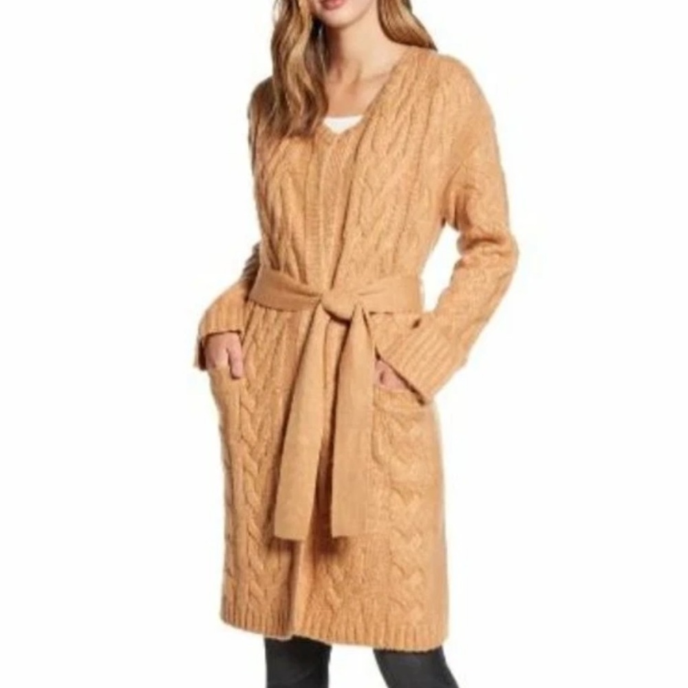Rachel Parcell Cable Knit Chunky Cardigan Sweater Camel Size 8